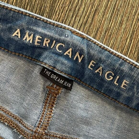 American Eagle The Dream Skinny Jeans Distressed High Rise Raw Hem Blue Size 2 - Picture 7 of 11